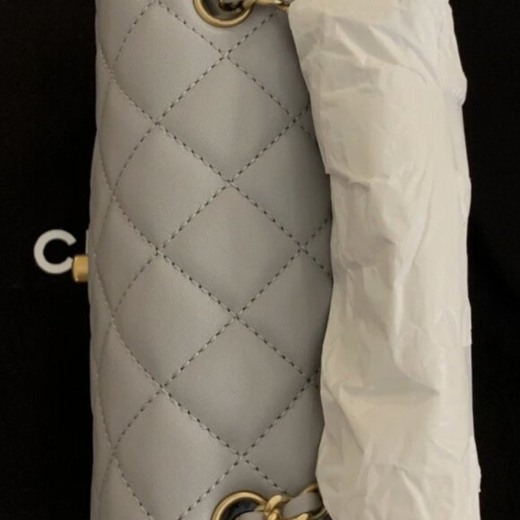 Chanel 21B Classic Mini Square Pearl Crush Lambskin Quilted Flap Bag, Gray, NIB - Picture 6 of 16
